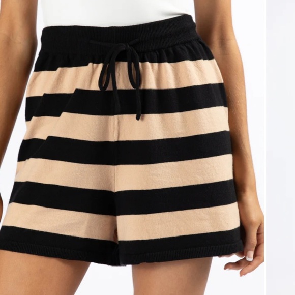 Pink Lily Pants - Pink Lily PULLING HEARTSTRINGS BLACK TAN STRIPED KNIT SHORTS Small